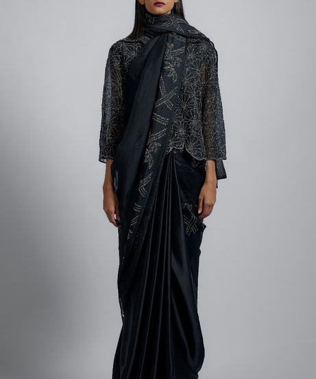 Black floral bead embellished jacket