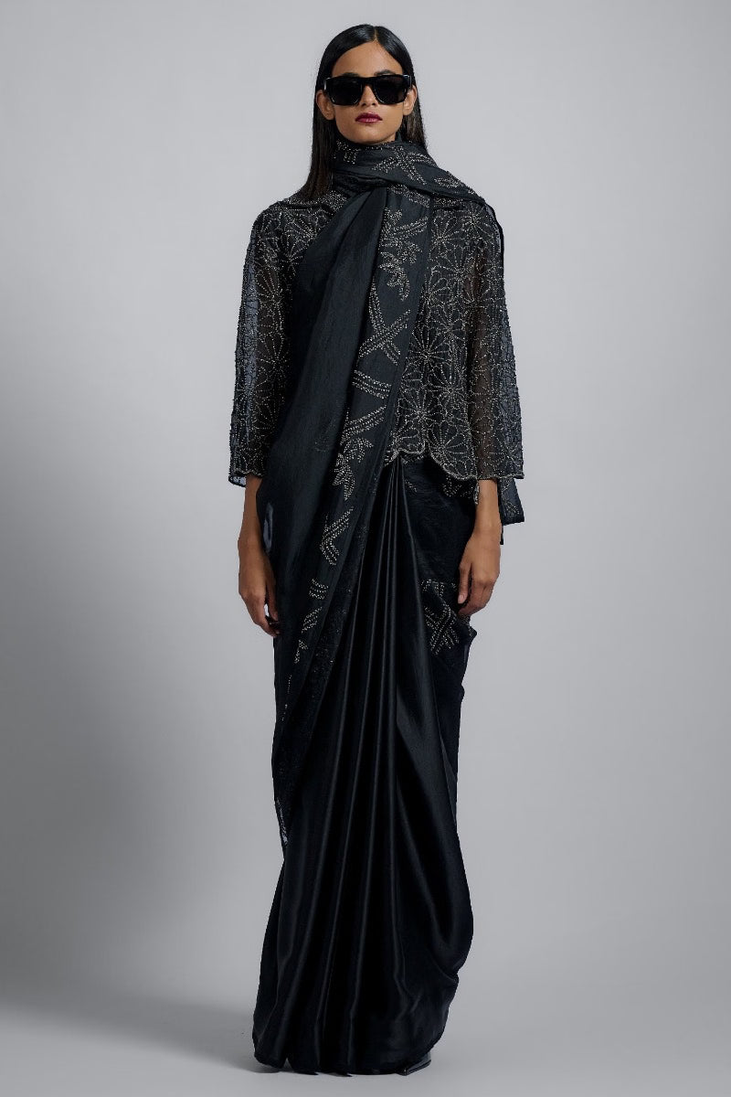 Black floral bead embellished jacket
