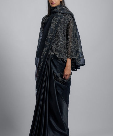 Black floral bead embellished jacket