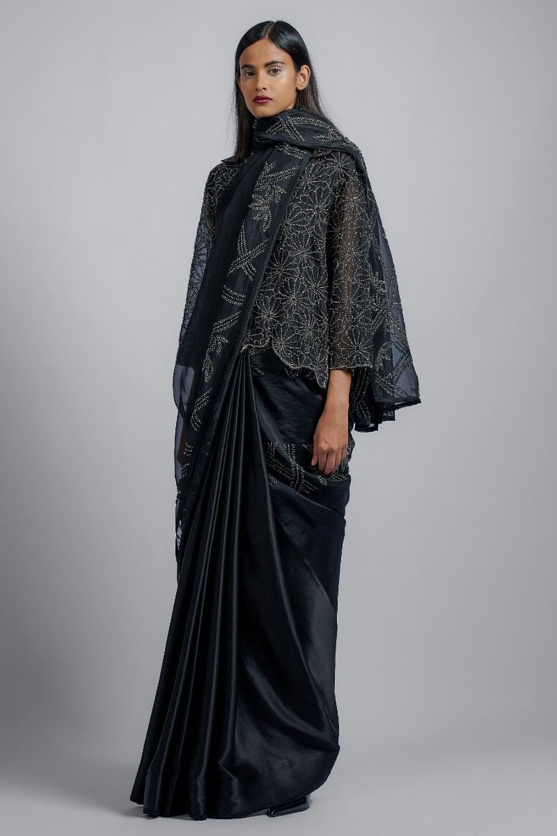 Black floral bead embellished jacket