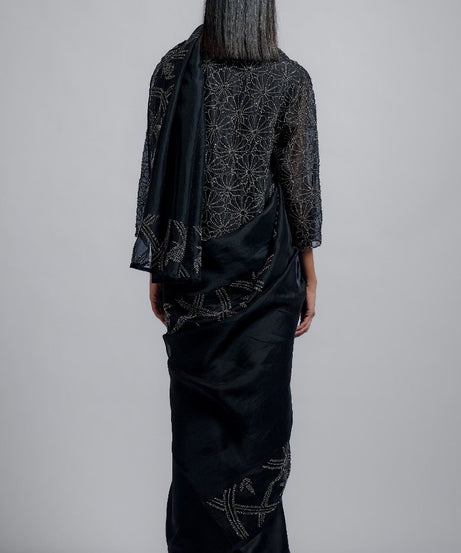 Black floral bead embellished jacket