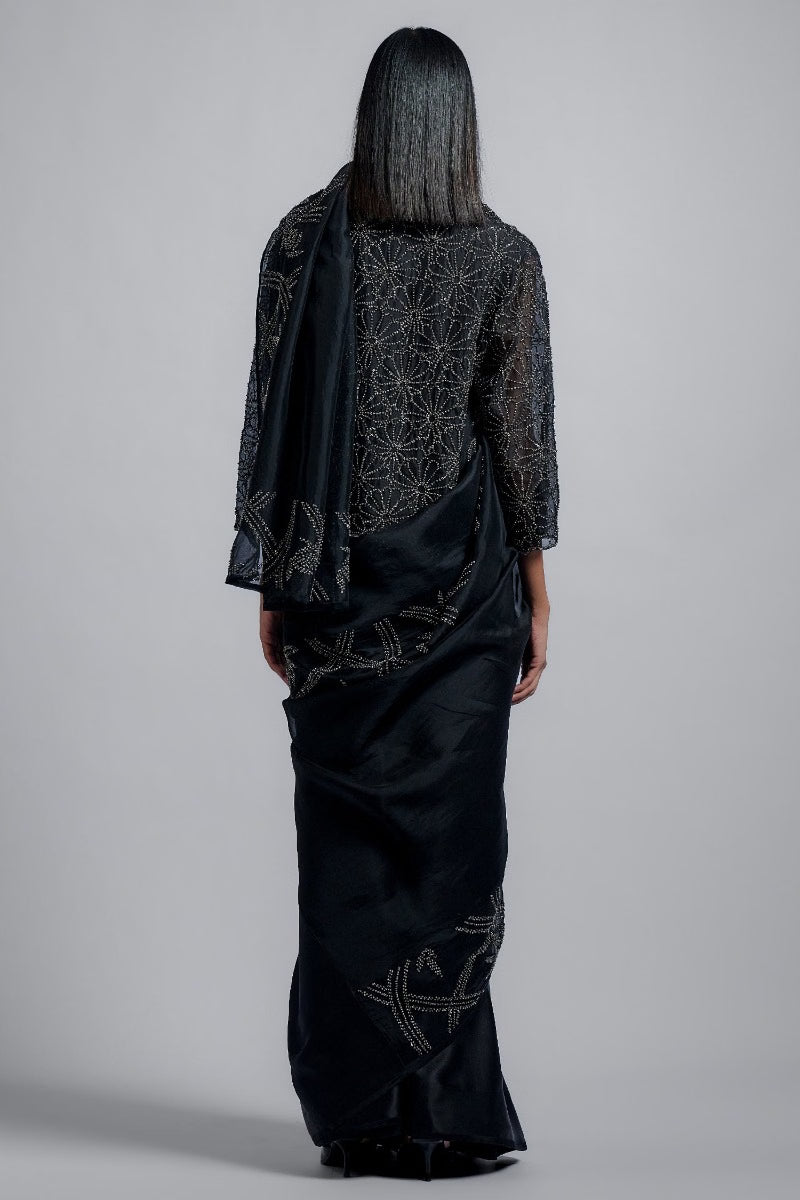 Black floral bead embellished jacket