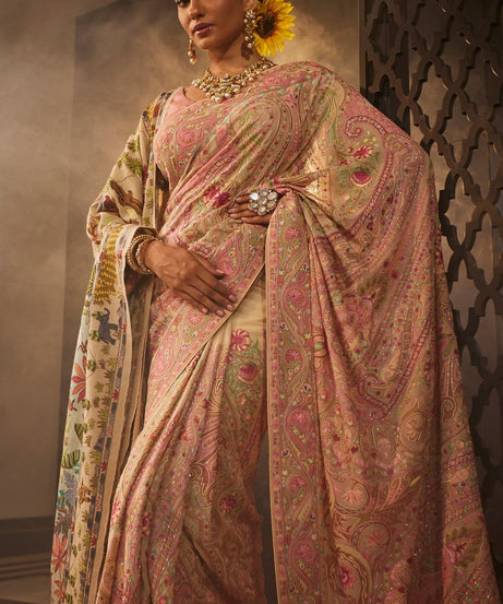 Baby pink resham embroidered sari