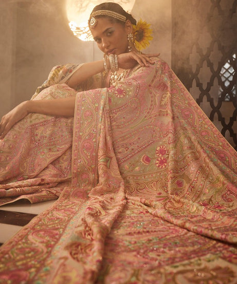 Baby pink resham embroidered sari