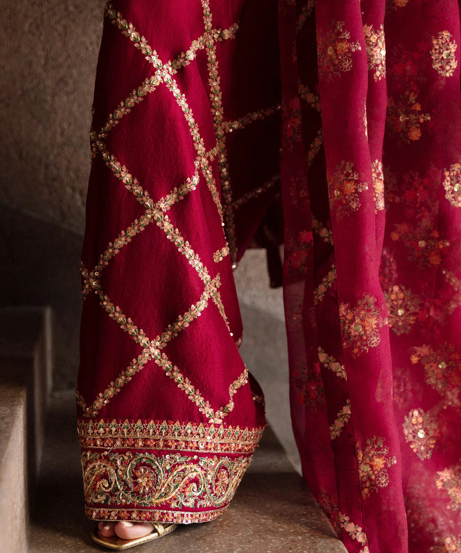 Burgundy bead embroidered kurta set