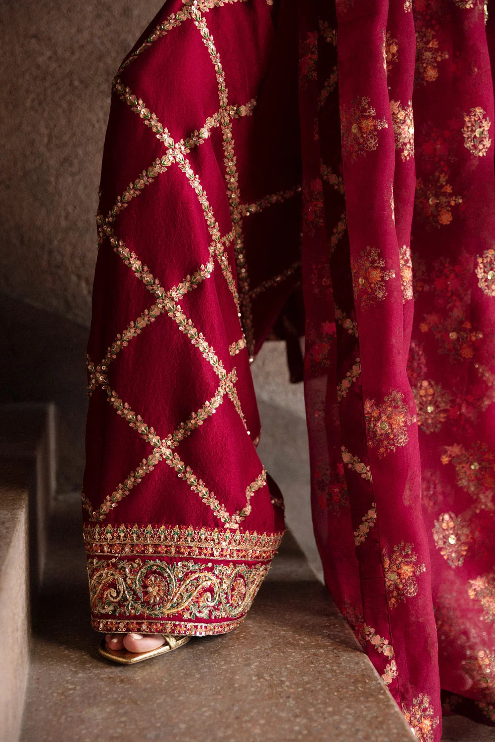 Burgundy bead embroidered kurta set