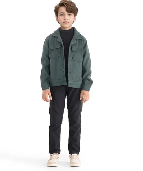 COTTON LAPEL NECK SOLID JACKET